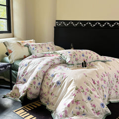 YICKYUE  -  Flower Print Bedding Set, 600TC Egyptian Cotton, Soft Duvet Cover Set, Bed Sheet, Pillowcases, Luxury Bed Sets, King and Queen