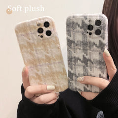 Flannel warm Plush Houndstooth shockproof phone case for iphone 13 mini 11 12 pro max 7 8 plus x xr xsmax back cover shell