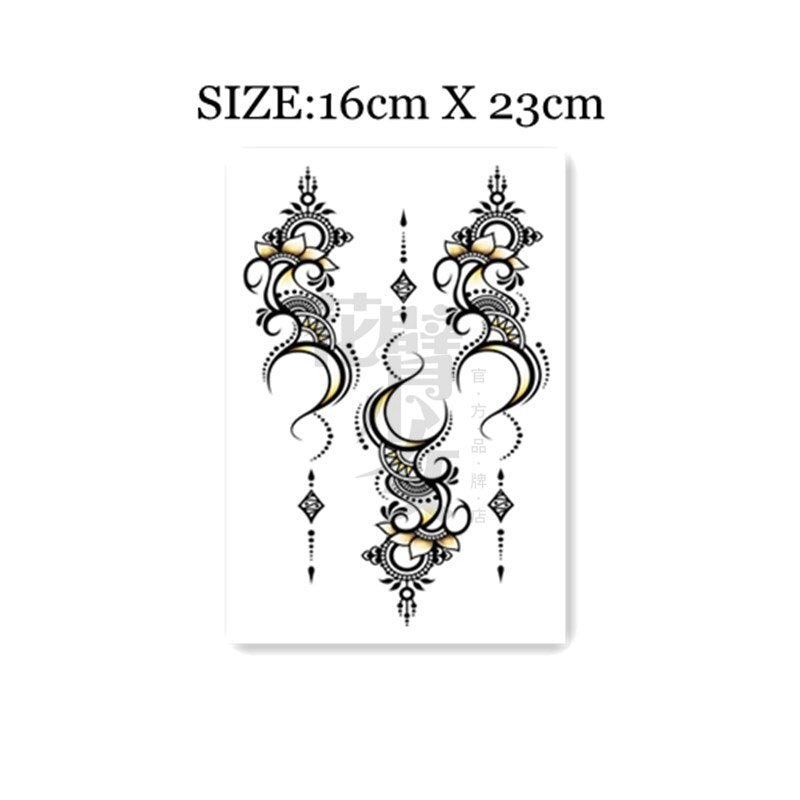 Waterproof Temporary Tattoo Sticker Exotic Crescent Rune Design Body Art Fake Tattoo Flash Tattoo Back of Hand Female