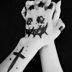 2PC Black Clown Temporary Tattoo Stickers Block Hand Finger Fake Tatoo For Men Funny Face Decals Grimace