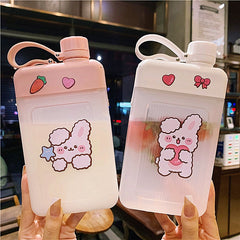 450ml Cute Bear Flat Water Bottle Plastic Sports Bicycle Drinking Juice Reusable Portable Gym Bottles BPA Free Creative Cup Gift