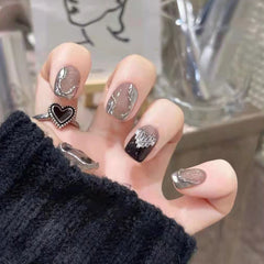 24Pcs/Box Square Head False Nails Heart Mirror Short Square Fake Nails Full Cover Press On Nail Tips Manicure Tool