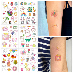 YICKYUE  -  6pcs New Rainbow Easter Rabbit Pattern Stickers for Women Girls Sweet Cartoon Tattoo Semi Permanent Waterproof Tattoo Stickers