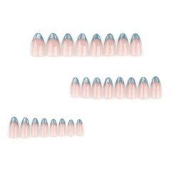 YICKYUE  -  24pcs Blue Green Cat's Eye French False Nails Wearable Long Almond Aurora Fake Nails Press on Flash Phototherapy Nails Finished