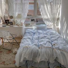 Blue Fairy Princess Style Bed Skirt Four-Piece Set All Cotton Pure Cotton Bed Skirt Bed 1.5/1.8 M