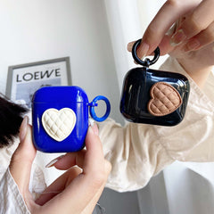 3d heart blue black silicone soft earphone protective cover for apple airpods pro 1 2 3 wireless bluetooth charging box love
