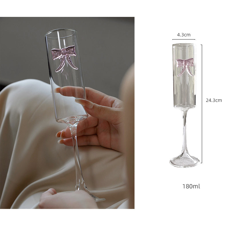 YICKYUE  -  Bowknot Glass Cup Pink Butterfly Goblet Cute Cups For Juice Wine Drinkingware Ice Cream Dessert Cup Elegant Champagne Glasses