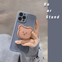 With silicone stand holder cute bear phone case ins cartoon conque capa for iphone xr xs max x 7 8 plus 12 mini 11 pro max cover