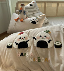 Yickyue  -  Fashion cute cartoon rice ball bedding set,twin full queen king embroidery cotton home textile bed sheet pillow case quilt cover