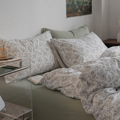 Yickyue Flower Printed 100% Pure Cotton Bedding Sets Duvet Cover Set Bed Flat Sheets Pillowcases Single Double Queen Twin Bedding Set
