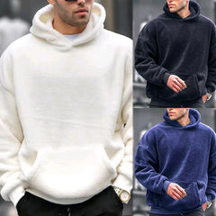 Hearujoy Flannel Hoodie Men Winter Lamb Fur Solid Color Hooded Pullover INS Style Fashion Loose Warm Tops Sweatshirt Youth Streetwear