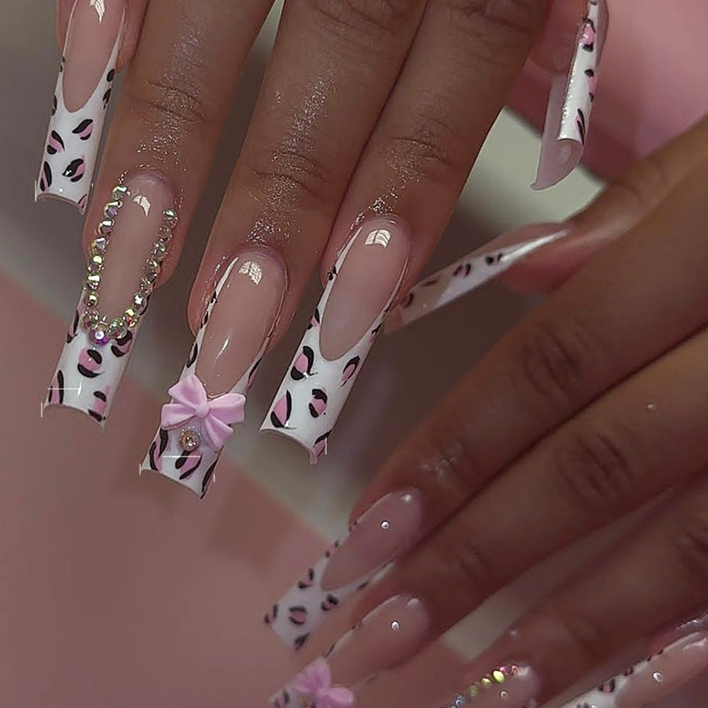 YICKYUE  -  24pcs French Leopard False Nails European Long Ballet Press on Nails Full Cover Spice Girls Y2k Sweet Cool Style Fake Nail Tips