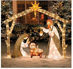 Tinsel Nativity Scene Warm White Yard Light for Easter Christmas Outdoor Yard Garden Decorations Event Decoration