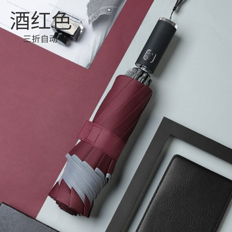 Automatic Umbrella Reverse Folding Business Umbrella With Reflective Strips Umbrellas Rain For Men Women Windproof Male Parasol
