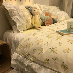YICKYUE  -  Romantic sweet yellow flower bedding set,american rustic double cotton full queen home textile bed dress pillowcase duvet cover