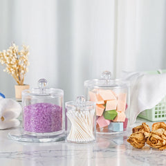 3PCS/set Storage Box Bathroom Organizer Cosmetic Storage Box Acrylic Clear Jar Cotton Ball Qtip Holder Canisters with Lids