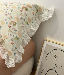 YICKYUE  Sweet cute flower rabbit bedding set,twin full queen floral fairyfair lace cotton home textile bed sheet pillow case quilt cover