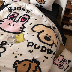 YICKYUE  -  Cute Cartoon Print Bedding Set Japanese Korean Duvet Sets 3 4 Pcs  Bedsheet Bedroom Dormitory Hotel Homestay Home Decoration