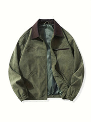 HEARUJOY  -  Men's Light Blue Corduroy Jacket - Stylish & Casual, Windproof with Zip-Up Closure, Logo & Side Pockets, Polyester, Perfect for Outdoor Activities