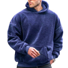 Hearujoy Flannel Hoodie Men Winter Lamb Fur Solid Color Hooded Pullover INS Style Fashion Loose Warm Tops Sweatshirt Youth Streetwear