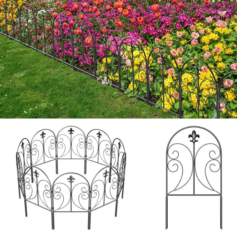 YICKYUE  10-Pack Decorative Garden Fence, 24in(H) x 10ft(L) Rustproof Metal Animal Barrier for Yard, Dog & Rabbit Edging Border, Arched D