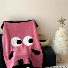 YICKYUE  -  Cute Big Eyes Embroidered Lamb Fleece Blanket Warm Cartoon Casual Sofa Blanket Skin Friendly Soft Shawl Cover Blanket