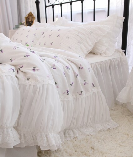 Super Handmade ruffle bedding set Legant designer bedding Romantic lace wedding bedding sets queen size bed cover cotton linen