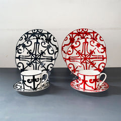 YICKYUE  -  Creative Red Irregular Ceramic Coffee Cup Round Dessert Saucer Flower Tea Cup Gift Home Milk Drink Mug Tabletop Decoration Mug