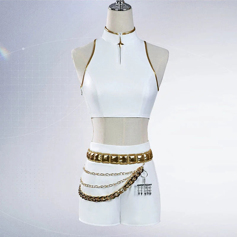 YICKYUE  Rumi Mira Zoey White Singing Suit Women Halloween Carnival Party Role Playing Outfit Cosplay Costume Wig