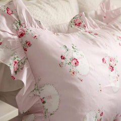 New Sweet pink LOVE bedding set rustic ruffle duvet cover print quilt cover elegant wrinkle bed sheet bedspread princess bedding