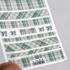3D Engraved Nail Sticker Bowknot Pink Purple Grid Leopard Shape Charm Desgin Empaistic Nail Slide Decals T0371