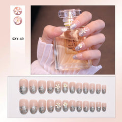 24 Pcs Pointy Gradient Nail Powder Nail Art Fake Nails Spar Cat's Eye Press On Nail Tips Artificial Diamond Manicure Decoration