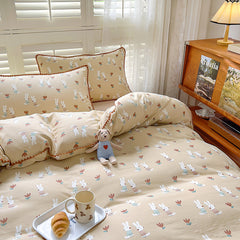 Yickyue Color Pastoral Style Bedding Set Boys Girls Twin Queen Size Duvet Cover Flat Sheet Pillowcase Bed Linen Kids Adult Fashion Home
