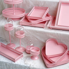 Pink Cake Plate Iron Cake Stand Wedding Celebration Dessert Table Decoration Photo Display Tray