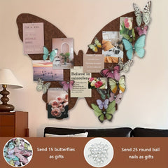 YICKYUE  -  1 Butterfly Felt Photo Wall, 15 Butterflies, 25 Round Ball Tacks, Room Wall Decoration