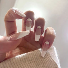 24Pcs/Box Charming Pink Flame Short Ballet Wearable Fake Nails press on Square Head Full Cover Detachable Finished Fingernails