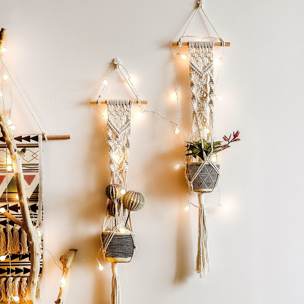 2 Pack Macrame Plant Hangers Cotton Room Decoration Hanging Baskets Flowerpot Net Plant Hanger Flowerpot Holder Basket