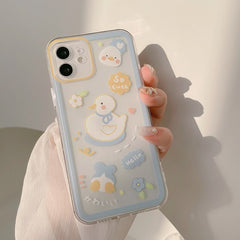 Summer swim duck and bear cute cartoon silicone cover for iphone 11 12 mini pro max xsmax xr x 8 7 plus lovely phone case capa
