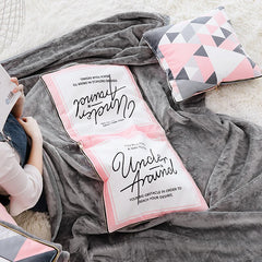 Yickyue Pink Geometric Printing Cushion Blanket Flannel Air Conditioning Blanket Sofa Pillow Dual-use Square Seat Cushions Home Pillows