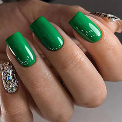 YICKYUE  -  Sexy Dark Green Black Leopard Print Long Square Fake Nail Art Glossy Detachable Finished False Nail Tip Press on Nail with Glue