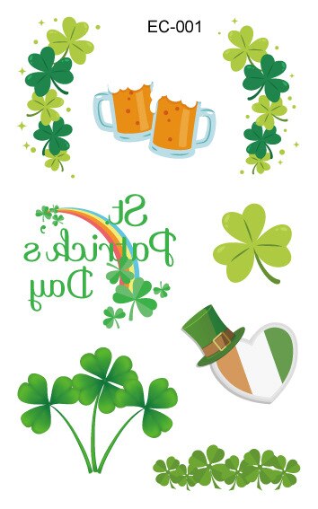 Waterproof Temporary Tattoo Sticker St Patrick Day Body Art Fake Tattoo Flash Tattoo Wrist Arm Face Sticker Female Male