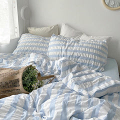 YICKYUE  -  Baby Blue Striped Seersucker Bedding Set